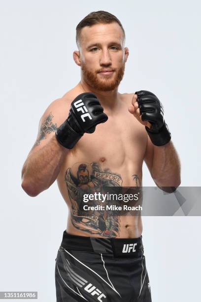 Justin Gaethje poses for a portrait during a UFC photo session on November 3, 2021 in New York, New York.