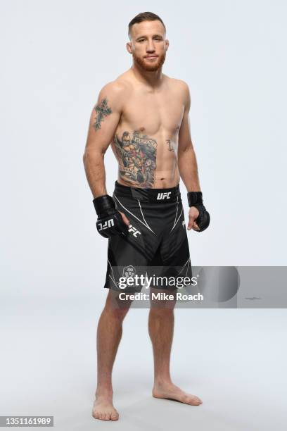 Justin Gaethje poses for a portrait during a UFC photo session on November 3, 2021 in New York, New York.