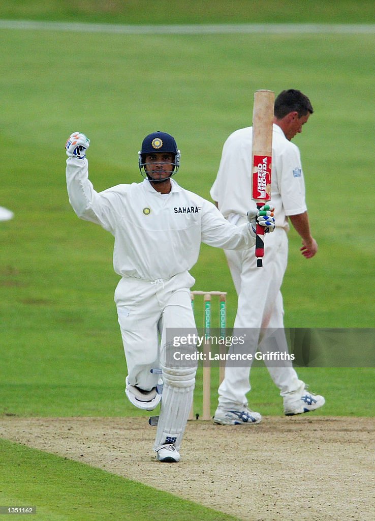 Sourav Ganguly of India celebrates his century