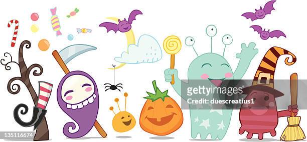 stockillustraties, clipart, cartoons en iconen met halloween funny monsters - kleine bruine vleermuis
