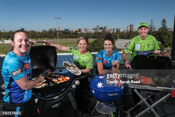 Sarah Coyte from the Adelaide Strikers, Corinne Hall from the Sydney Thunder, Laura Wolvaardt from the Adelaide Strikers and Sammy-Jo Johnson from...