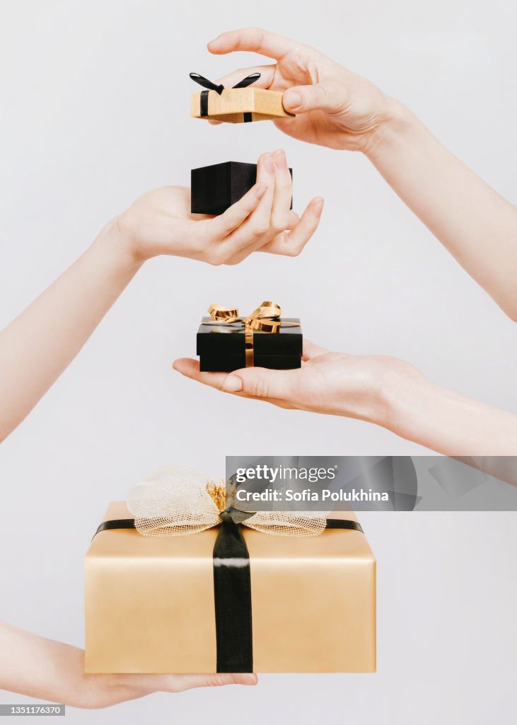 Gifts time. Front view photo.