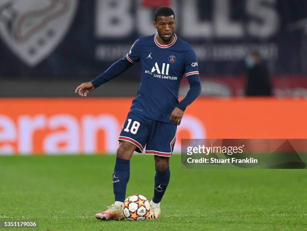 Georginio Wijnaldum of Paris in action during the UEFA Champions League group A match between RB Leipzig and Paris Saint-Germain at Red Bull Arena on...