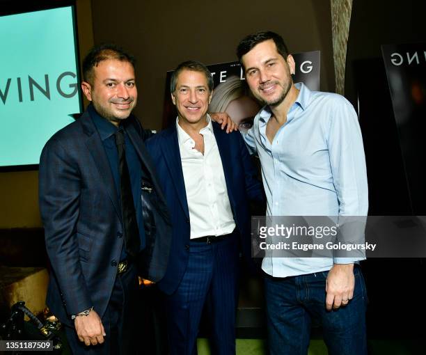 Kamal Hotchandani, Marc Leder and Scott Sartiano attend the Haute Living Event With Nicky Hilton at Zero Bond on November 03, 2021 in New York City.