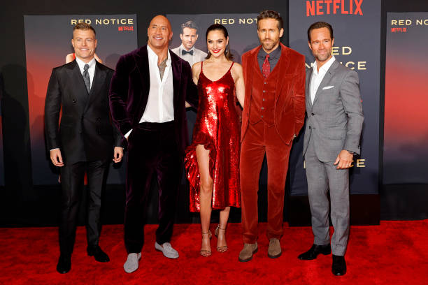 Director Rawson Marshall Thurber, Dwayne Johnson, Gal Gadot, Ryan Reynolds and Chris Diamantopoulos attend the World Premiere Of Netflix's "Red...