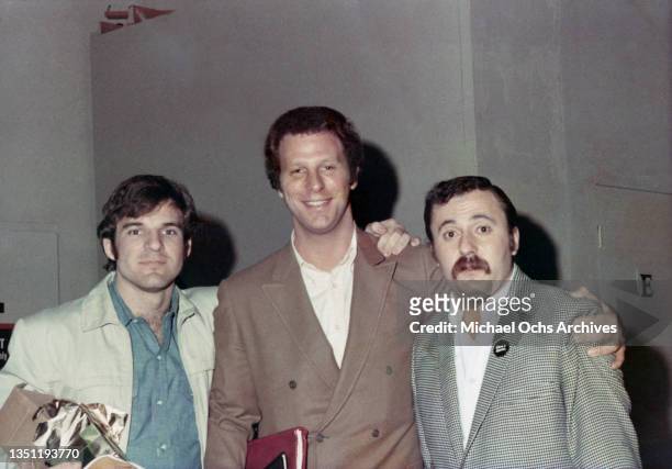 The Smothers Brothers Comedy Hour Writer and performer Bob Einstein poses with fellow writers Steve Martin and Allan Blye circa 1968 in Los Angeles,...