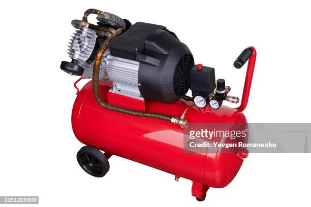 air compressor isolated on white background - gas compressor stock pictures, royalty-free photos & images