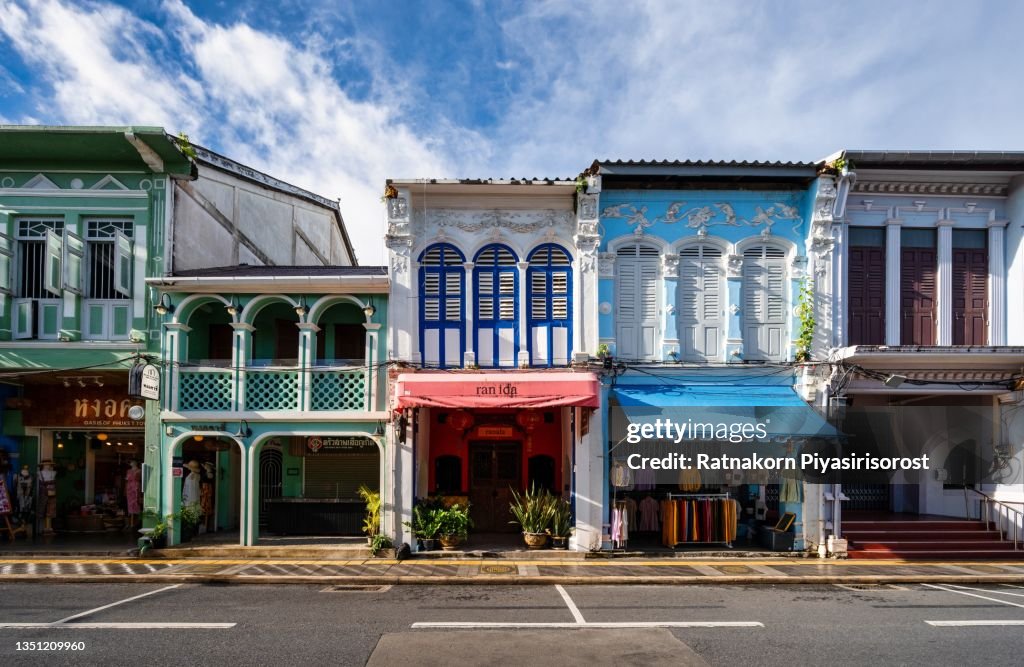 Old building Cino Portugueses style in Phuket, Thailand. Old building is a very famous tourist destination of Phuket.Old colonial style buildings in Phuket Old Town, Thailand.