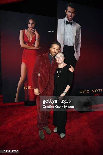 Ryan Reynolds and Tammy Reynolds attends the World Premiere of Netflix's "Red Notice" at Regal LA Live on November 03, 2021 in Los Angeles,...