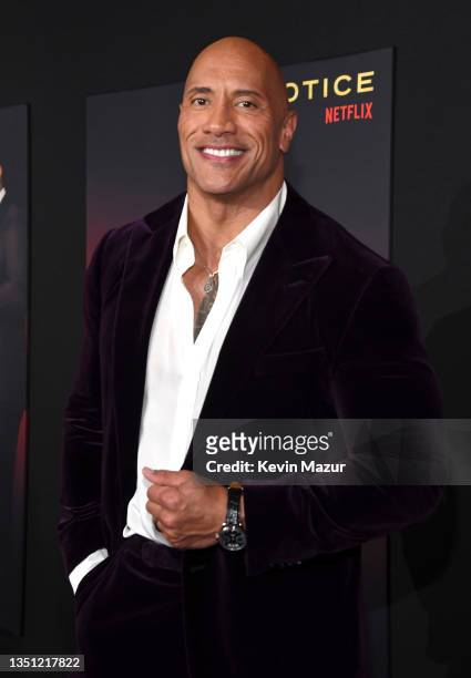 Dwayne Johnson attends the World Premiere of Netflix's "Red Notice" at Regal LA Live on November 03, 2021 in Los Angeles, California.