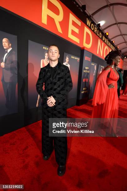 Mitchell Hoog attends the World Premiere of Netflix's "Red Notice" at Regal LA Live on November 03, 2021 in Los Angeles, California.