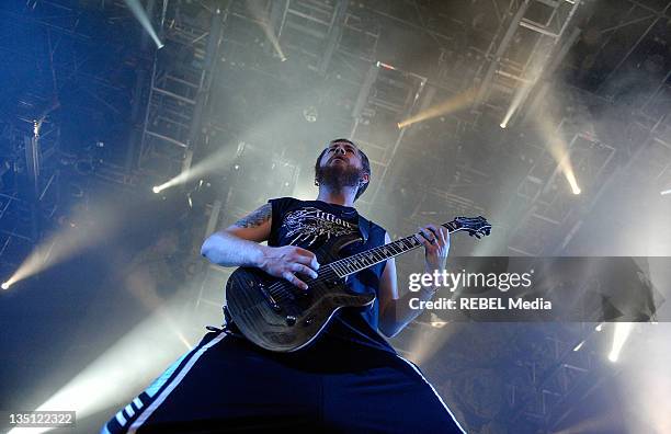 Joel Stroetzel of the American metalcore band "Killswitch Engage" performs on stage on day 4 at the Roskilde Festival on July 4, 2010 in Roskilde,...