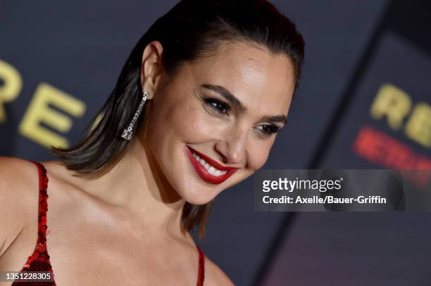 Gal Gadot attends the World Premiere of Netflix's "Red Notice" at L.A. LIVE on November 03, 2021 in Los Angeles, California.