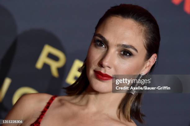 Gal Gadot attends the World Premiere of Netflix's "Red Notice" at L.A. LIVE on November 03, 2021 in Los Angeles, California.