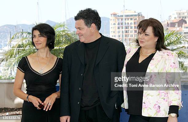 Hiam Abbas, Amos Gitai, Director and Hanna Laslo during 2005 Cannes Film Festival - "Free Zone" Photocall at Le Palais de Festival in Cannes, France.