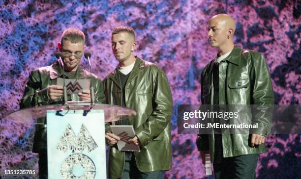 Award presenters East 17 - Brian Harvey, Terry Coldwell, John Hendy at The 1998 MOBO Awards, The Royal Albert Hall, London, 14th October 1998.