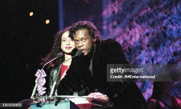 Pras Michel of the Fugees and May collecting Best International single 'Ghetto Superstar' Pras feat ODB/Mya at The 1998 MOBO Awards, The Royal Albert...