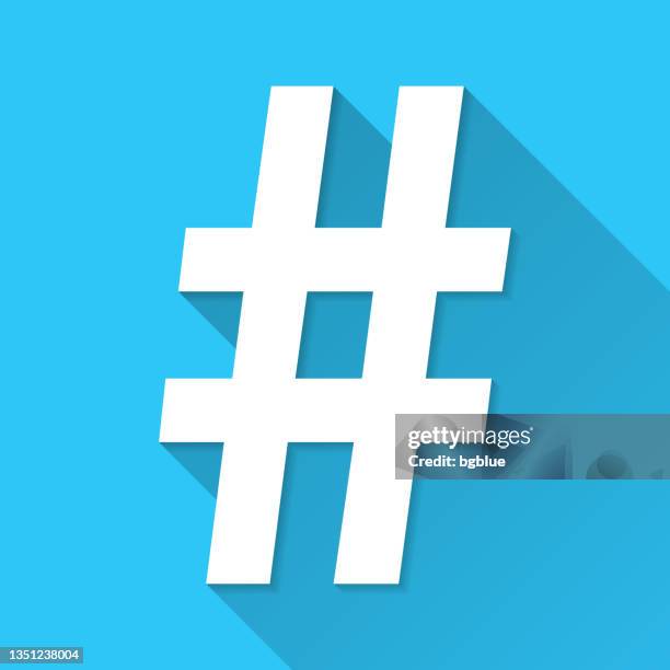 stockillustraties, clipart, cartoons en iconen met hashtag. icon on blue background - flat design with long shadow - hashtag