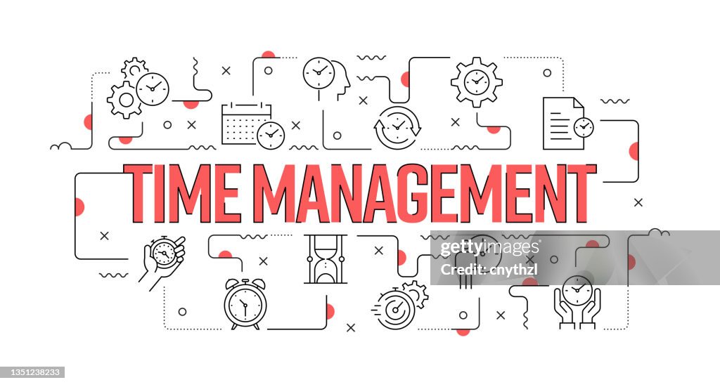 Time Tracking Banner Time Management Web Banner Line Style Modern Design Vector Illustration ...
