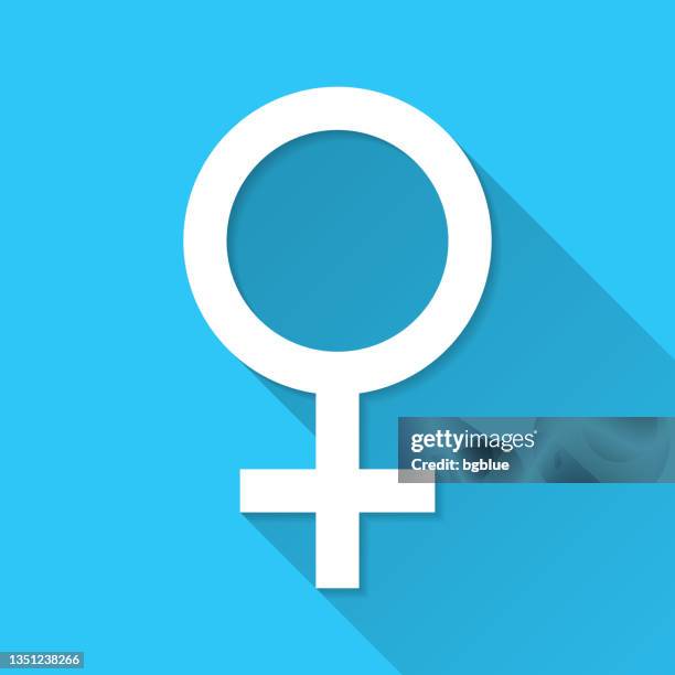 female. icon on blue background - flat design with long shadow - female symbol stock illustrations