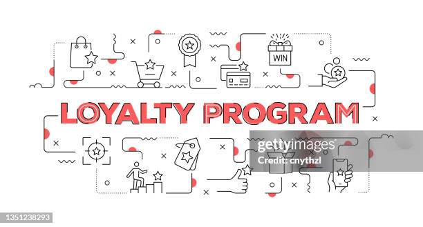 loyalty program web banner line style. modern design vector illustration - loyalty program stock illustrations