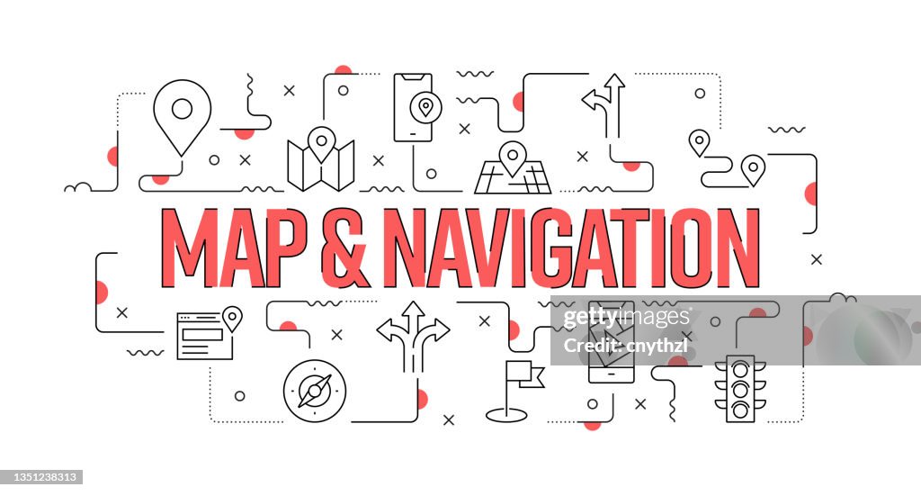 Banner Maproute Map And Navigation Web Banner Line Style Modern Design Vector ...