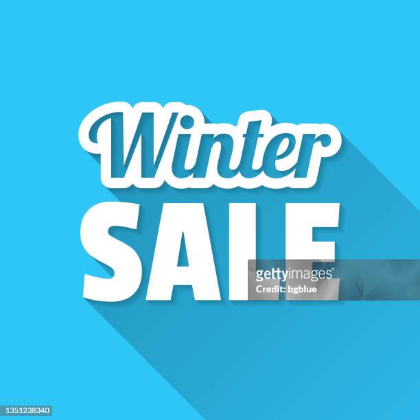winter sale. icon on blue background - flat design with long shadow - winter sale stock illustrations