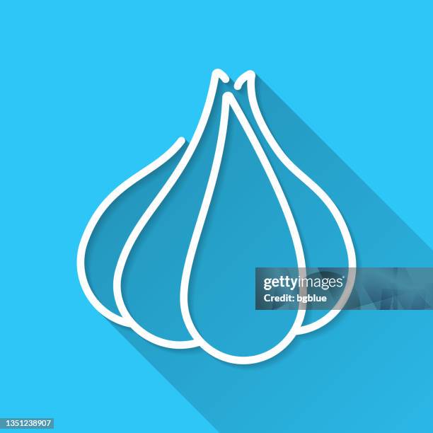 garlic. icon on blue background - flat design with long shadow - cloves isolated stock illustrations