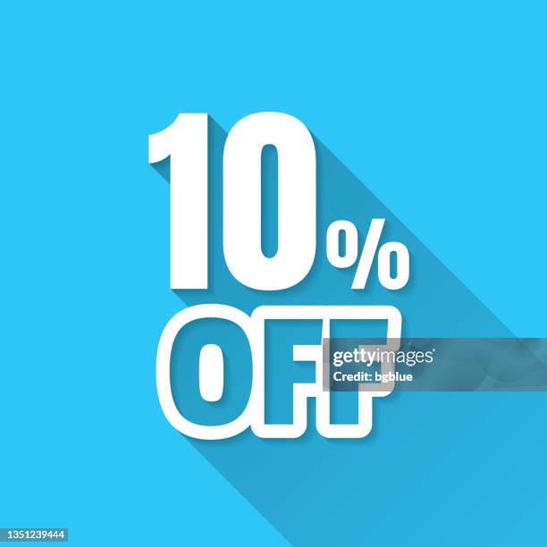 stockillustraties, clipart, cartoons en iconen met 10 percent off (10% off). icon on blue background - flat design with long shadow - long term investment