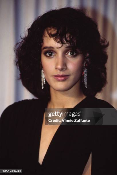 American actress Jennifer Beals in the press room of the 57th Academy Awards, held at the Dorothy Chandler Pavilion in Los Angeles, California, 25th...