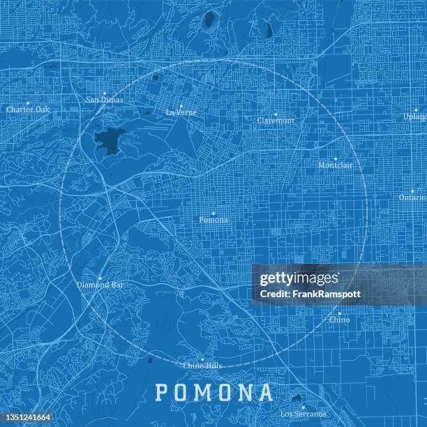 pomona ca city vector road map blue text - pomona california stock illustrations