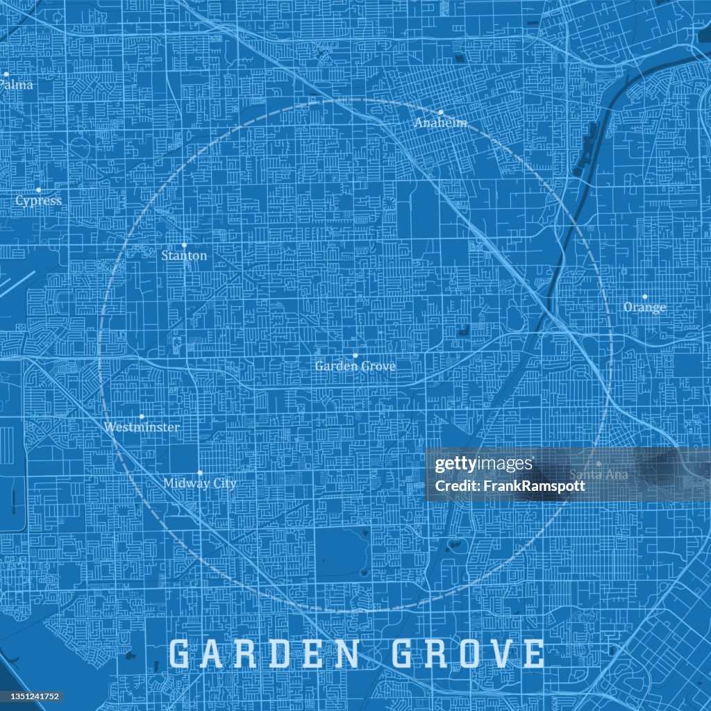 Garden Grove CA City Vector Road Map Blue Text