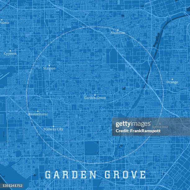 Garden Grove Ca City Vector Road Map Blue Text High-Res Vector Graphic