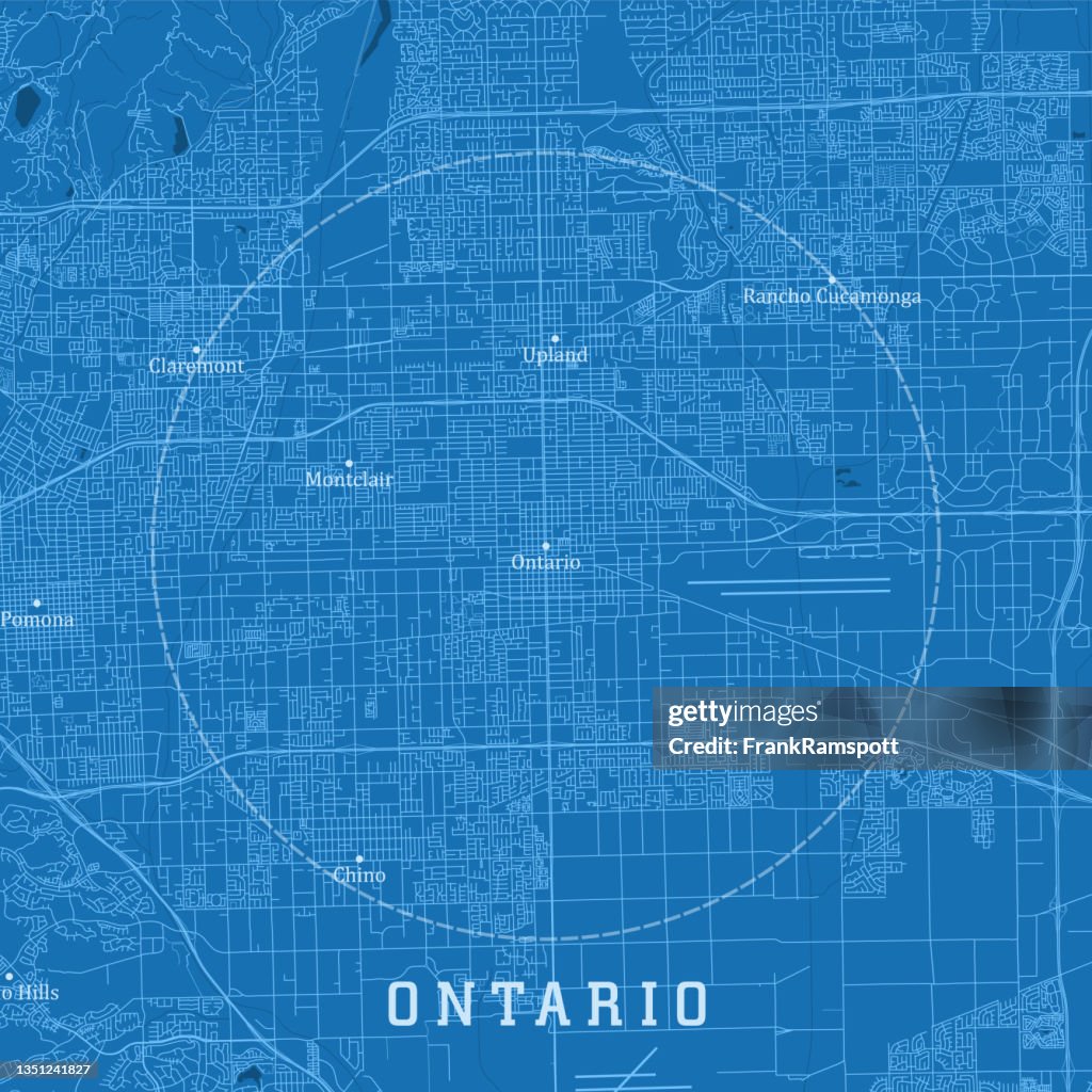 Ontario CA City Vector Road Map Blue Text