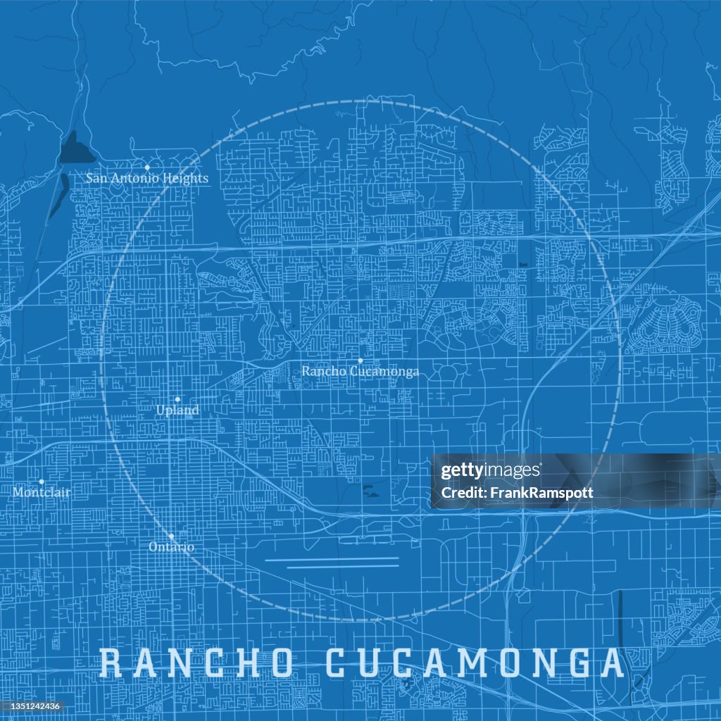 Rancho Cucamonga CA City Vector Road Map Blue Text