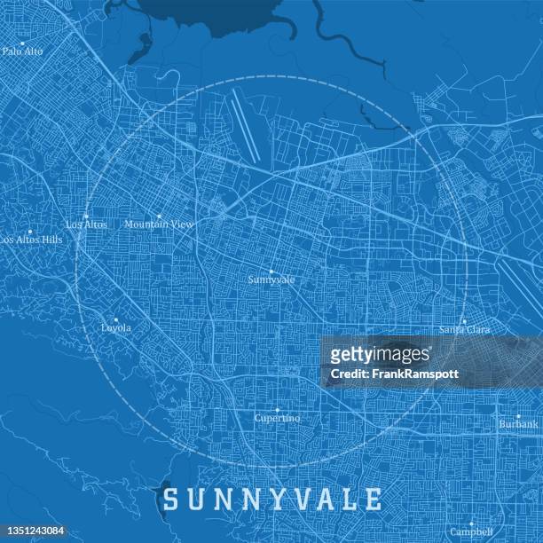 stockillustraties, clipart, cartoons en iconen met sunnyvale ca city vector road map blue text - birthplace of silicon valley