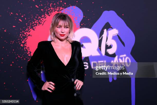 Ludwika Paleta poses for photos during the blue carpet of GQ15 Mexico Men of The Year Awards at Altto San Angel on November 3, 2021 in Mexico City,...