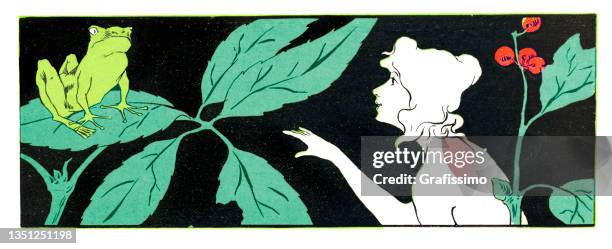 woman touching frog prince art nouveau 1897 - prince illustration stock illustrations