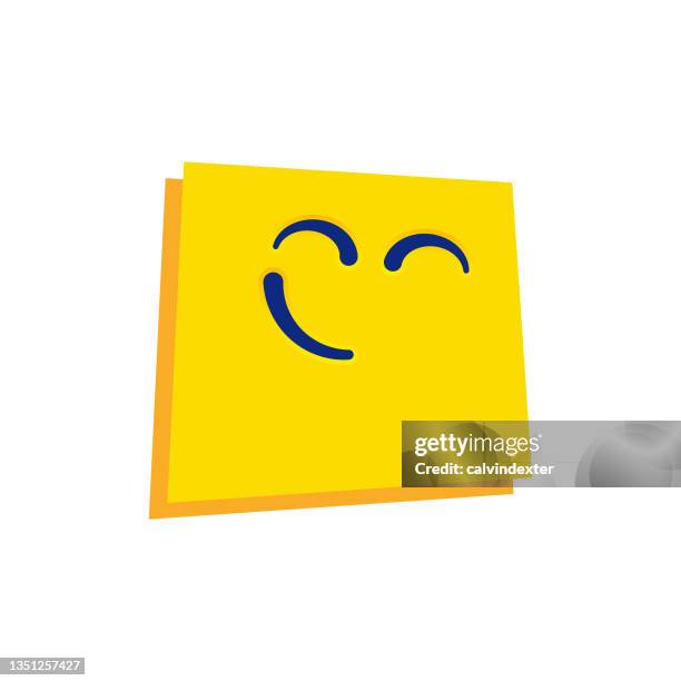 emoticon smiling on paper note - smiley face postit stock illustrations