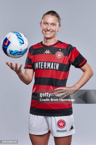 Clare Hunt poses during the Western Sydney Wanderers A-League women's team headshots session at the Western Sydney Wanderers Centre of Football on...