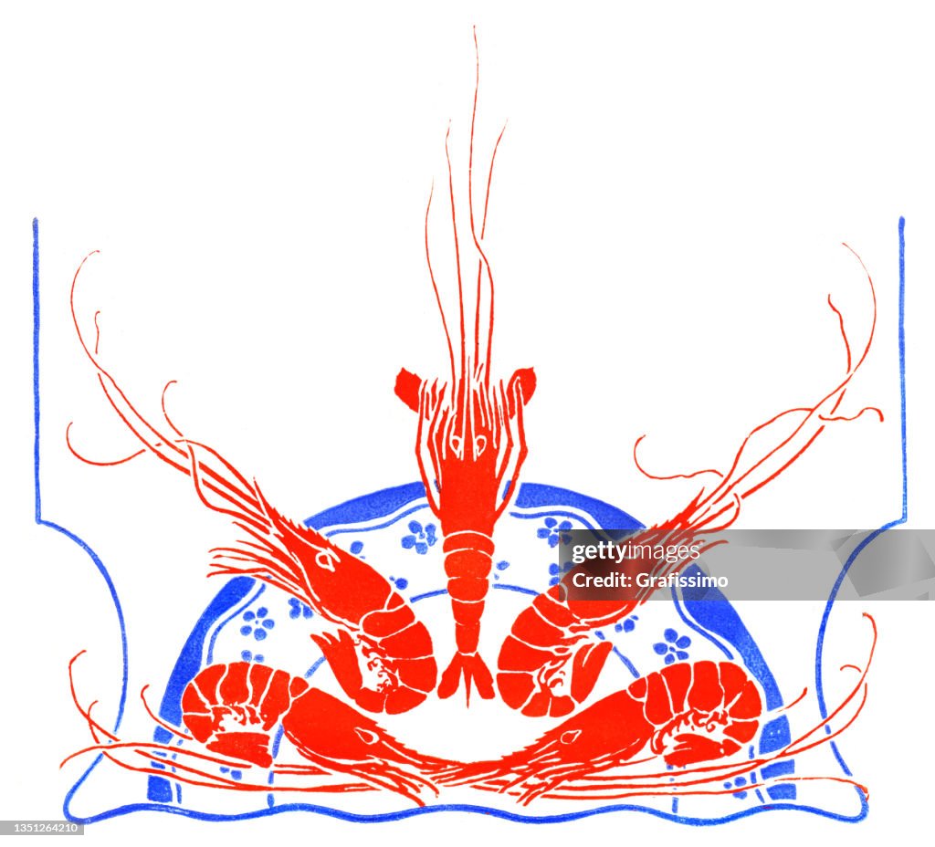 Ornament with shrimp prawn and plate decorative art nouveau 1897