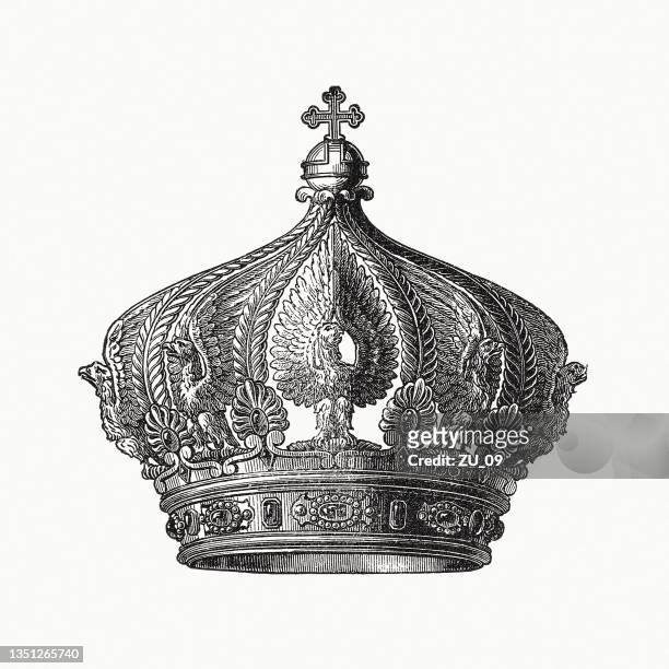 ilustraciones, imágenes clip art, dibujos animados e iconos de stock de corona imperial de napoleón i bonaparte, grabado en madera, publicado en 1900 - corona accesorio de cabeza
