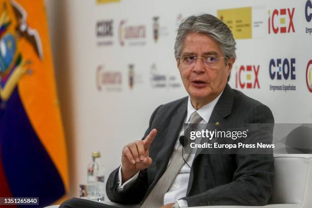 The President of Ecuador, Guillermo Lasso, at the Spain-Ecuador Business Meeting, on November 4 in Madrid, Spain. The Chamber of Commerce of Spain...