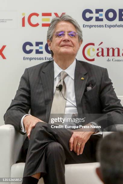 The President of Ecuador, Guillermo Lasso, at the Spain-Ecuador Business Meeting, on November 4 in Madrid, Spain. The Chamber of Commerce of Spain...