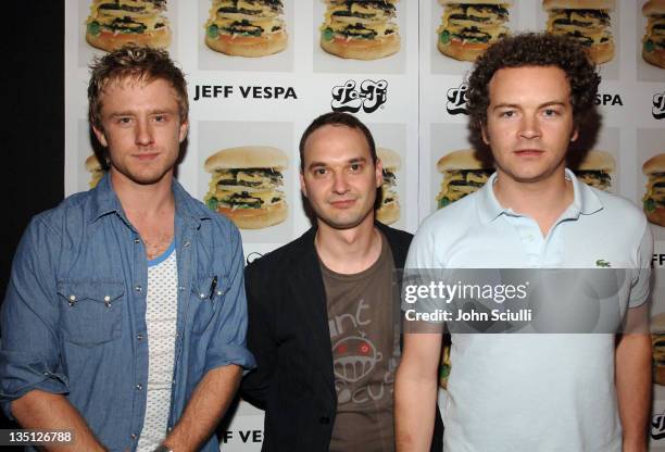 Ben Foster, Jeff Vespa and Danny Masterson during Jeff Vespa's "Eat Me" Art Show Opening at The Gallery at LoFi in Los Angeles, California, United...