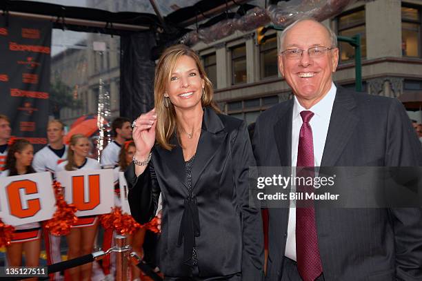 Syracuse University head men's basketball coach Jim Boeheim and his wife Juli attend the world premiere of "The Express" at the Landmark Theater on...