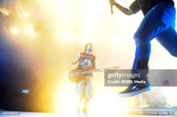 Mike D'Antonio of the American metalcore band "Killswitch Engage" perform on stage on day 4 at the Roskilde Festival on July 4, 2010 in Roskilde,...