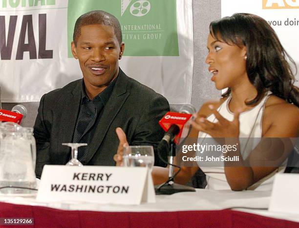 Jamie Foxx and Kerry Washington during 2004 Toronto International FIlm Festival - "Ray" Press Conference at Four Seasons in Toronto, Ontario, Canada.