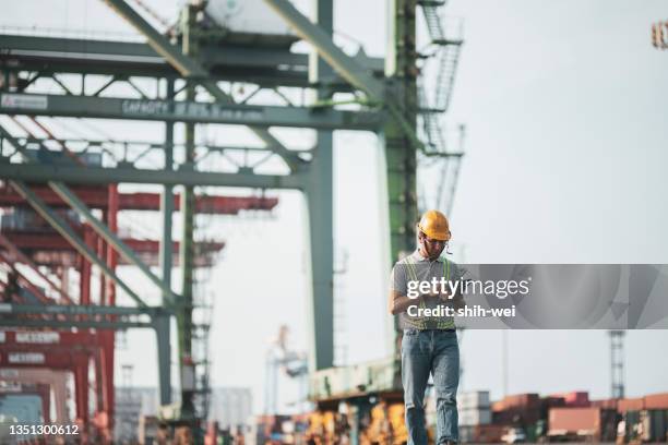 container dockers working in the port - longshoremen 個照片及圖片檔