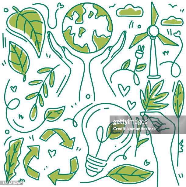 illustrations, cliparts, dessins animés et icônes de illustration vectorielle de style dessin animé liée à save the planet - illustration of planet nature